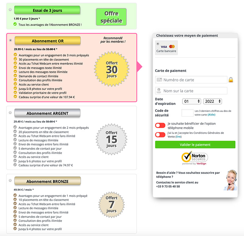 tarifs abonnement easyflirt