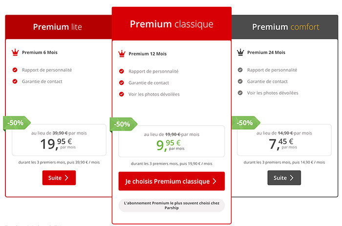 tarif abonnement parship
